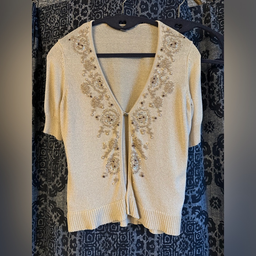 Ann Taylor size small beaded cream cardigan